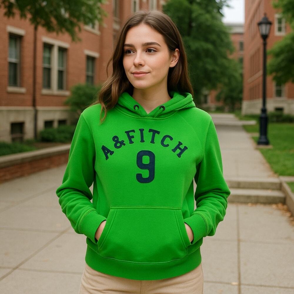 Abercrombie & Fitch Green Logo Hoodie Womens L Y2K Preppy Sweatshirt
